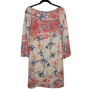 Yoana Baraschi long sleeve Boat‎ neckline shift cream coral dress size L